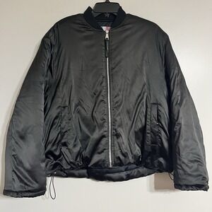 Urban Outfitters Women's Dawn Black Satin Bomber Jacket‎ Full Zip Size Small
